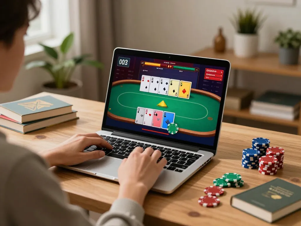 Engaging online poker gameplay at https://ko6689.com/jay-tran/ with cozy home setup and strategic focus.