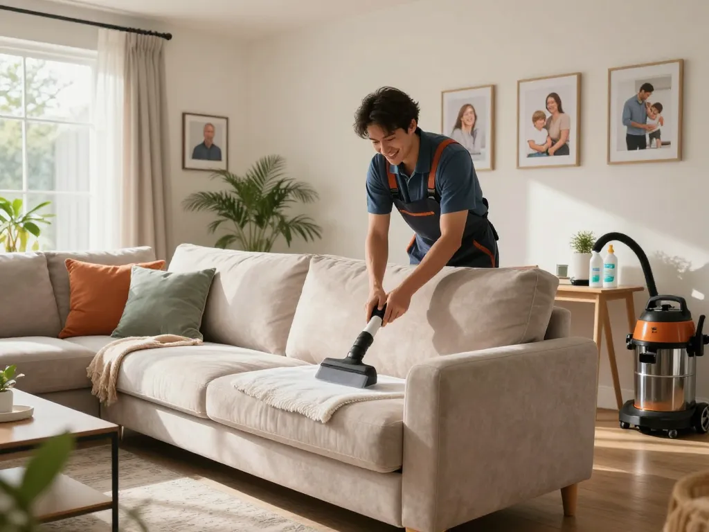 Upholstery cleaning in action with eco-friendly products for effective Cleaning & maintenance blogs.