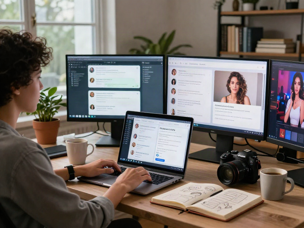 Engaging with AI chat porn on a laptop, showcasing interactive digital content.