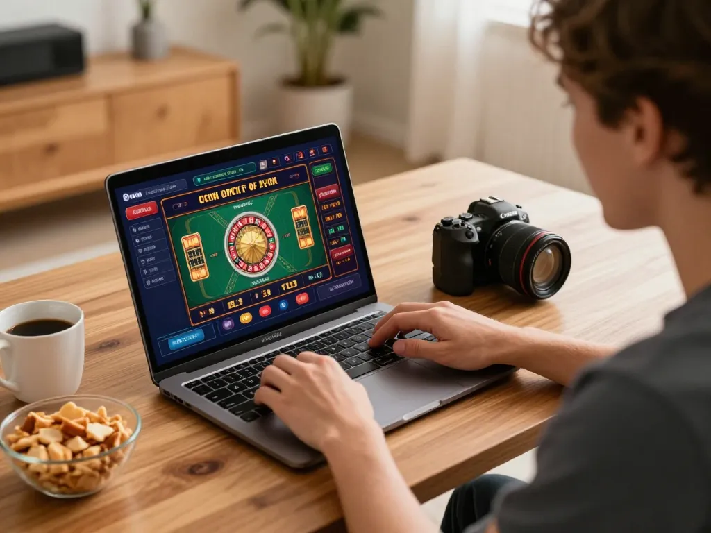 Player engaged in online Bay789 roulette gaming at home, showcasing an immersive and responsible gaming experience.