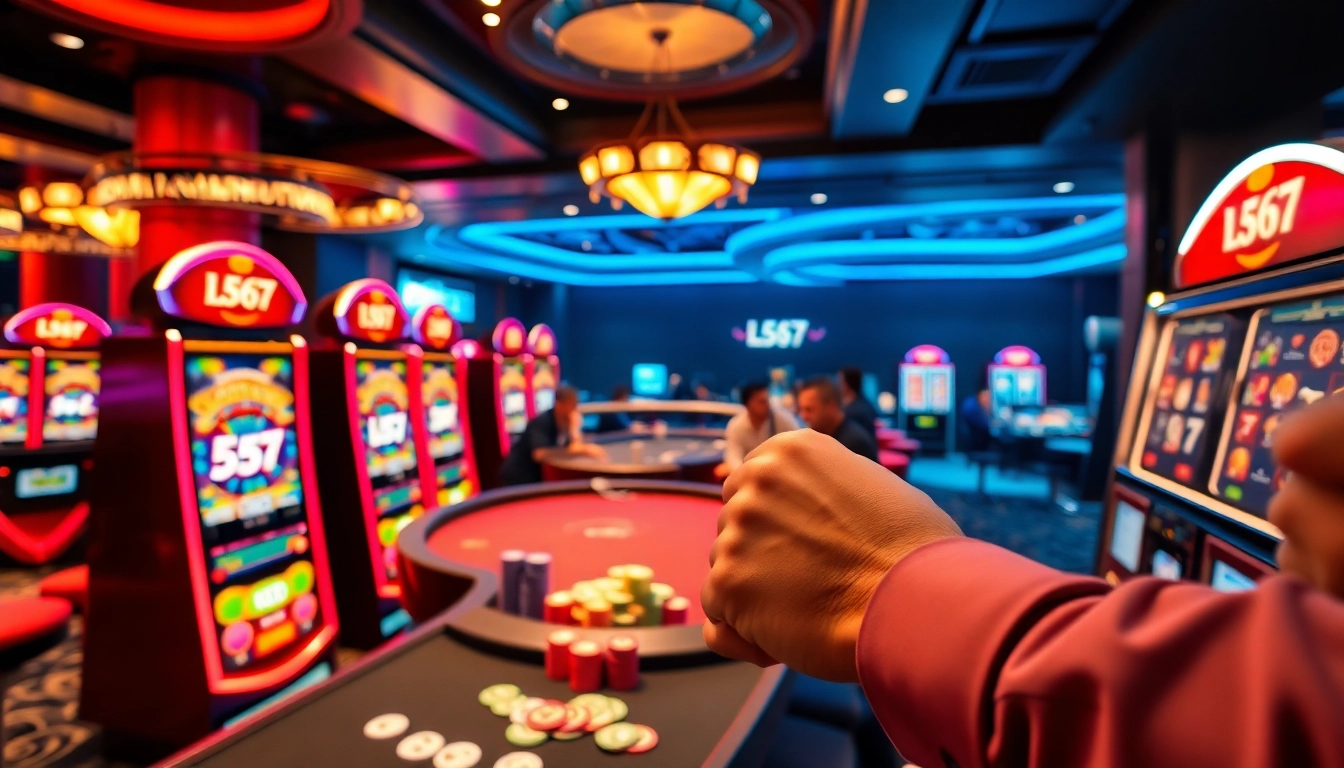 Experience thrilling gaming at L567 casino with vibrant slot machines and engaging players.