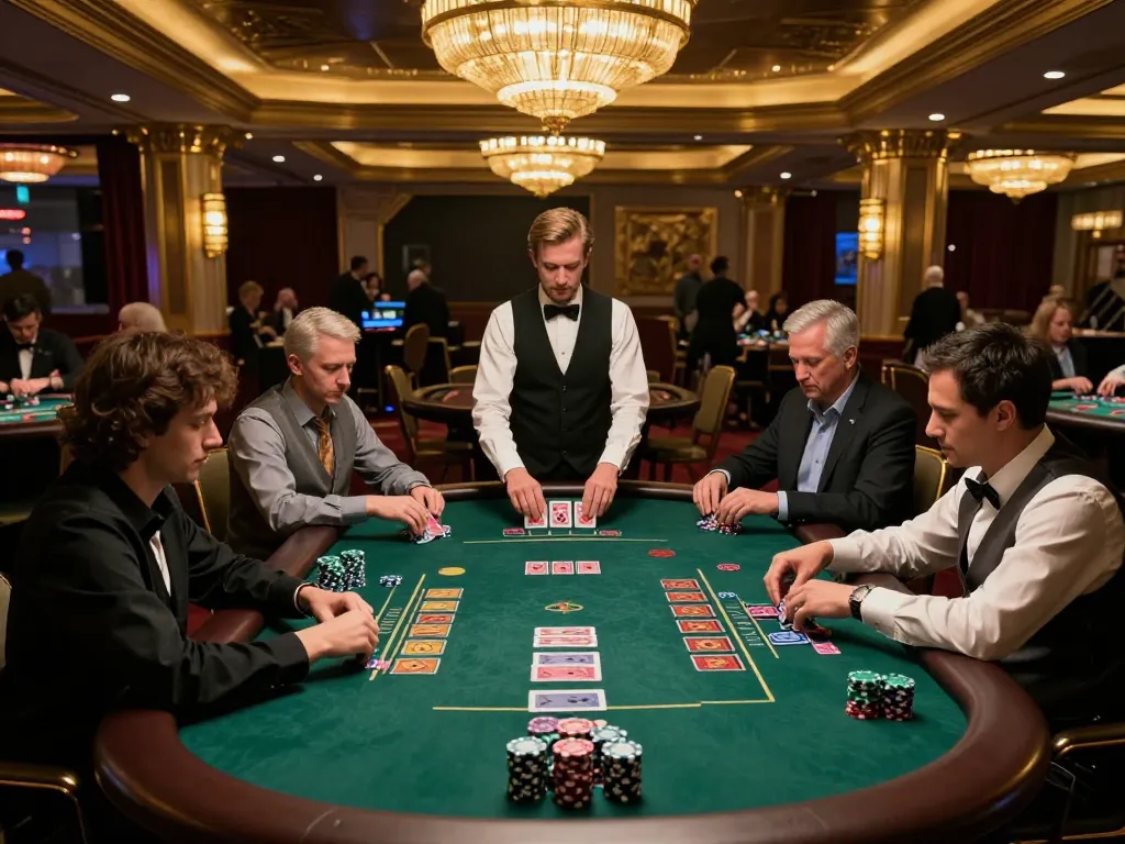Players engage in an intense baccarat game at Okfun casino, showcasing strategic card play.