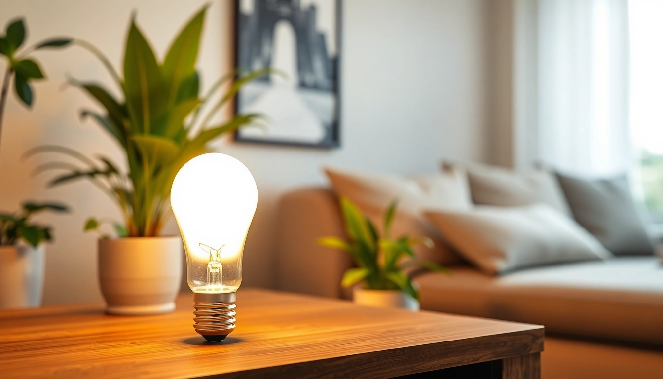 Illuminate your space with a vibrant led a19 bulb showcasing warm light in a cozy setting.