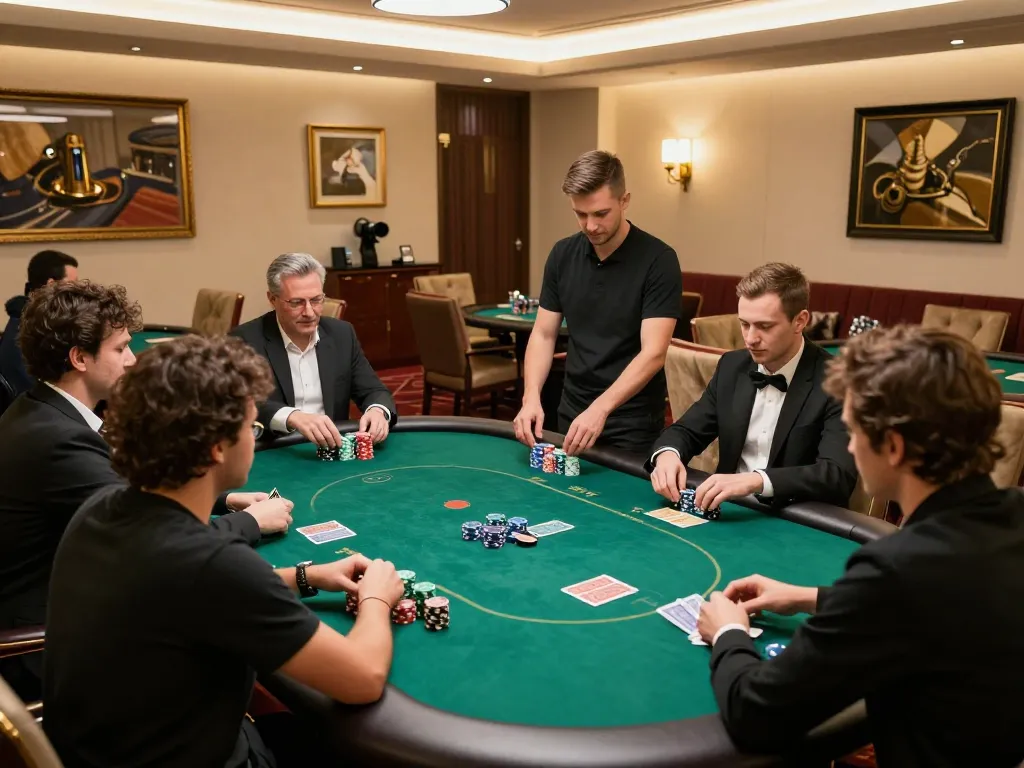 Players at Go8 poker table engaged in strategic gameplay, showcasing competitive atmosphere