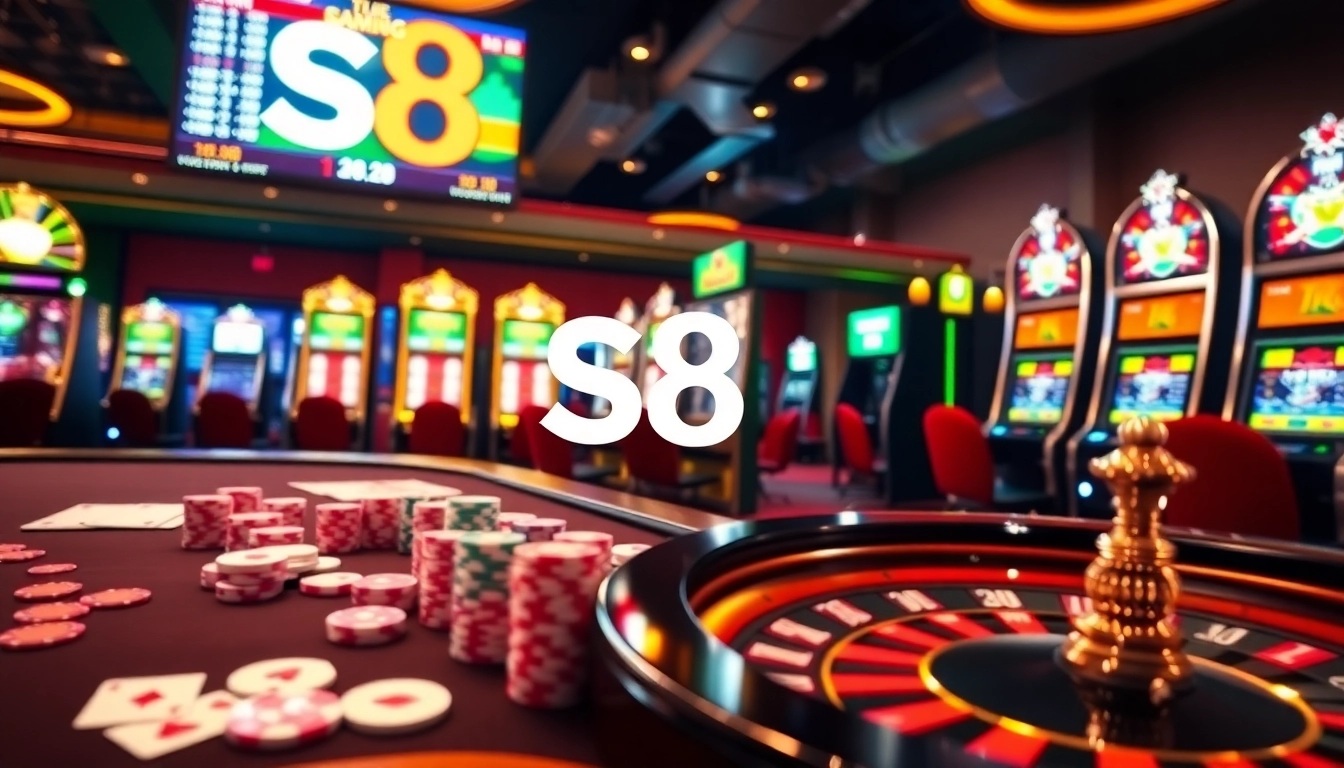Engaging scene of S8 online casino excitement with vibrant tables and sparkling slots.
