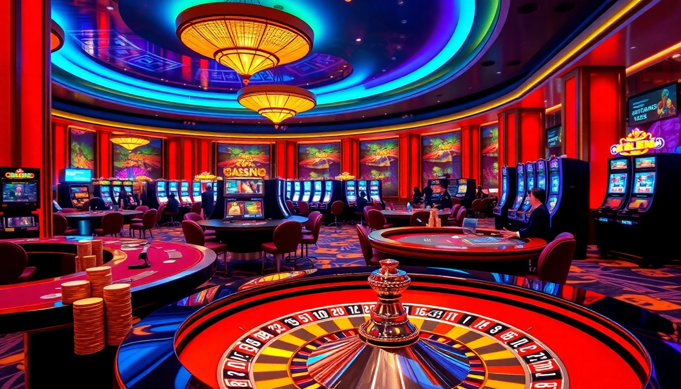 Exciting scene of PS99 with thrilling casino elements like poker tables and slot machines.