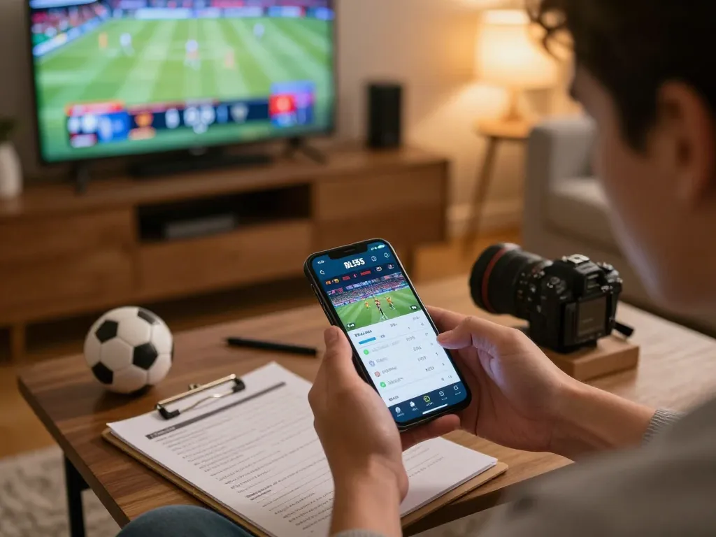 BL555 user engaging with sports betting app for informed wagering decisions.