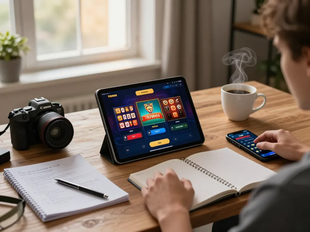 Engaging with the 789WIN app on a tablet in a cozy home setup, illustrating strategic online betting.