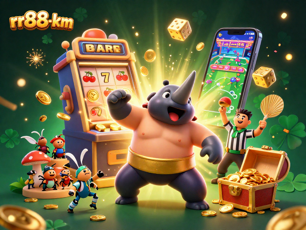 Experience thrilling gameplay with rr88-km featuring a dynamic scene of a beetle sumo champion amidst a coin explosion.
