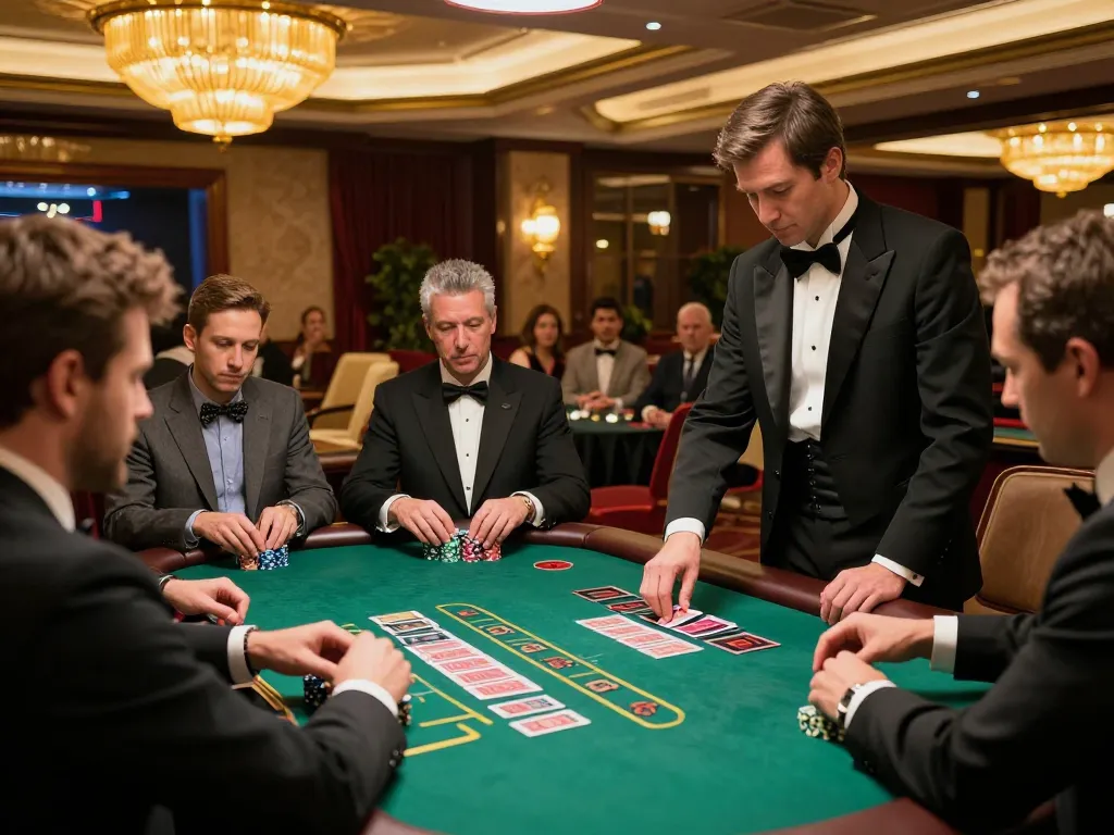 BCX88 players strategizing at an elegant blackjack table in a luxurious casino setting