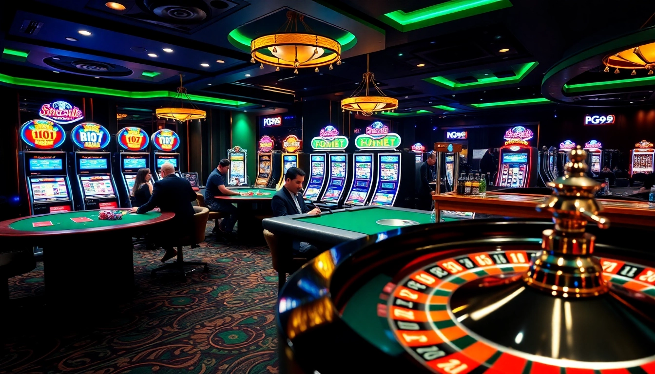 Exciting PG99 nhà cái uy tín experience with players at a vibrant casino table.