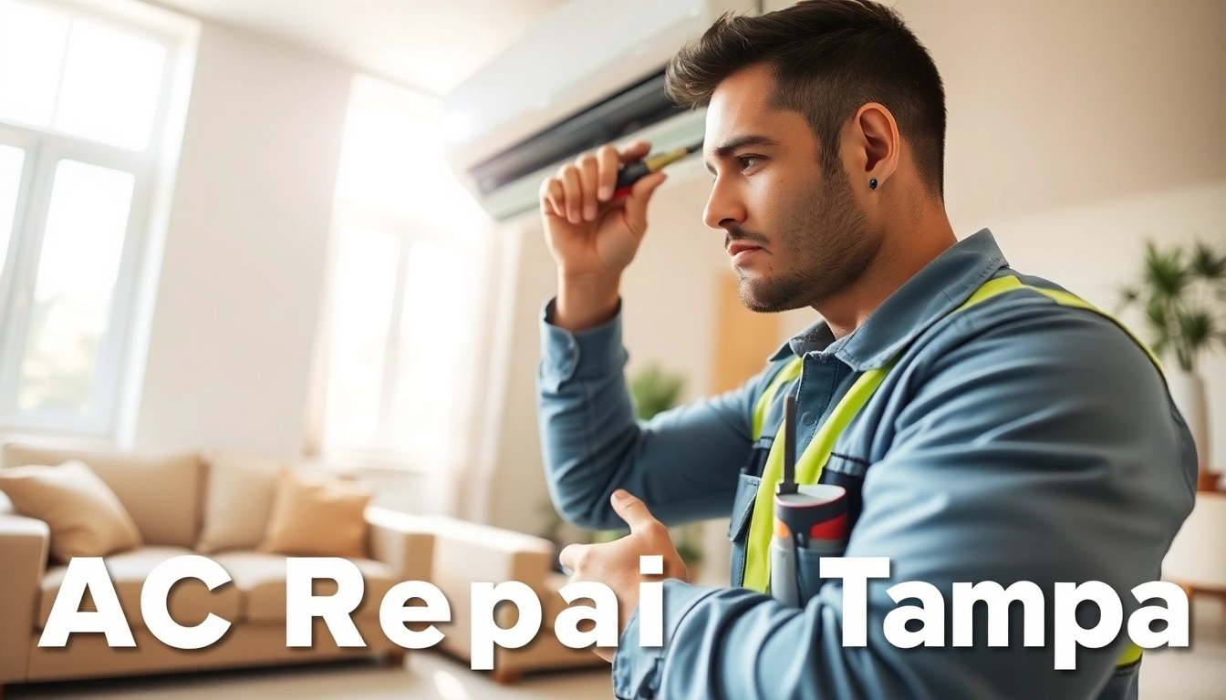 AC Repair Tampa expert technician conducting maintenance on a residential air conditioning unit.