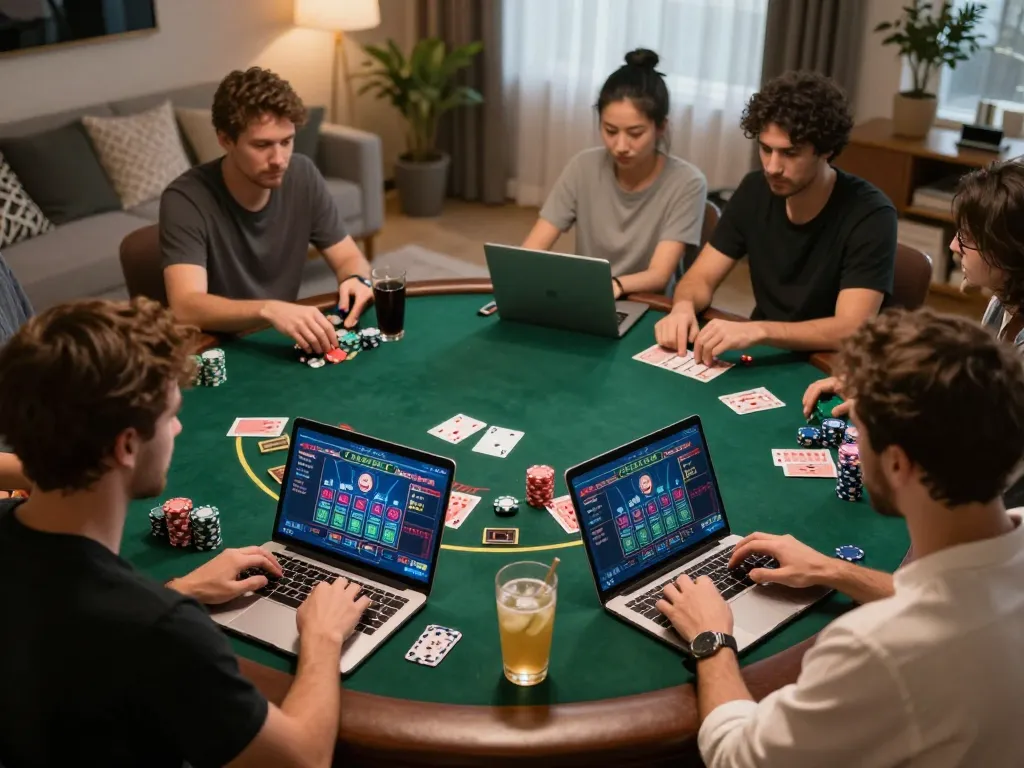 MAY88 players engaged in thrilling live blackjack at home, showcasing gaming strategy and excitement.