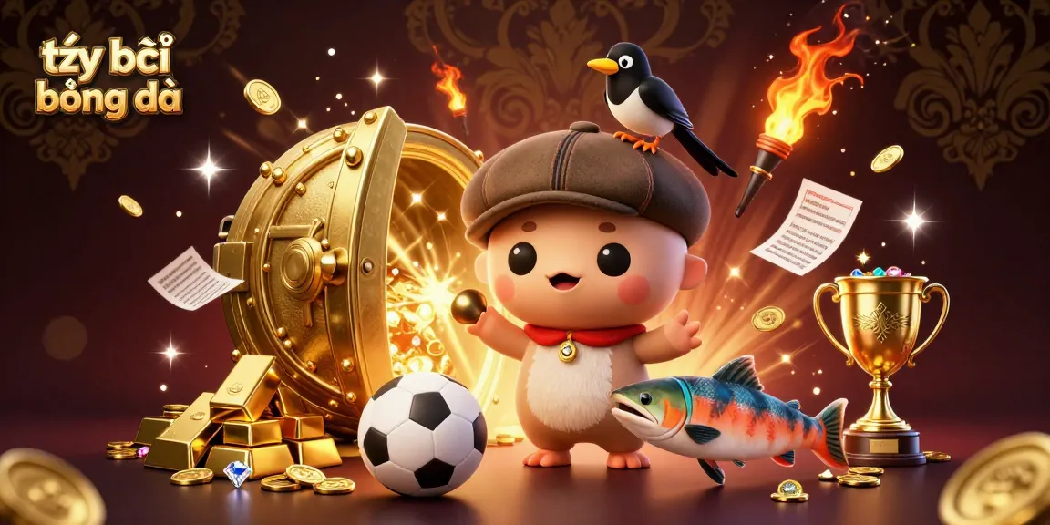 Experience dynamic tỷ lệ bóng đá action with playful Nessie, magpie, and salmon amidst golden sports betting elements.