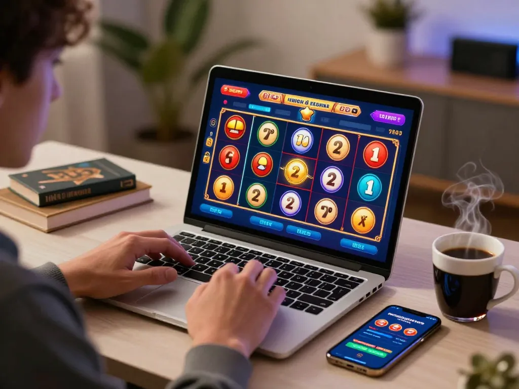Player engaging with Slot Gacor games on a sleek laptop for responsible online gaming.