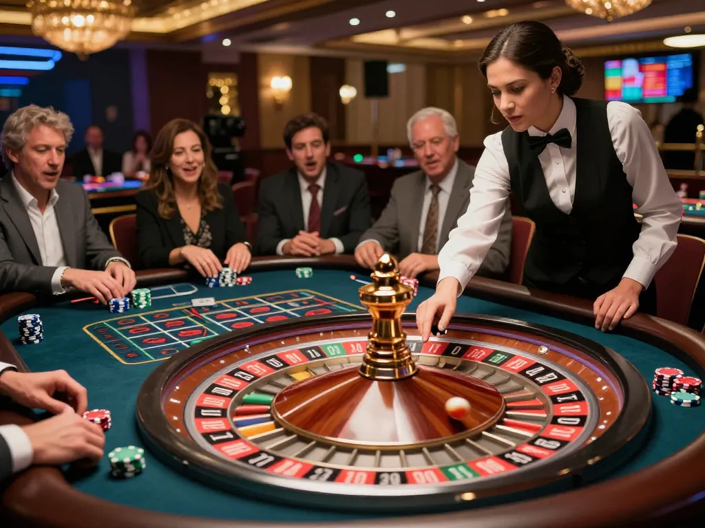 Experience thrilling roulette gameplay at ko66 casino with players placing bets and watching the wheel spin.