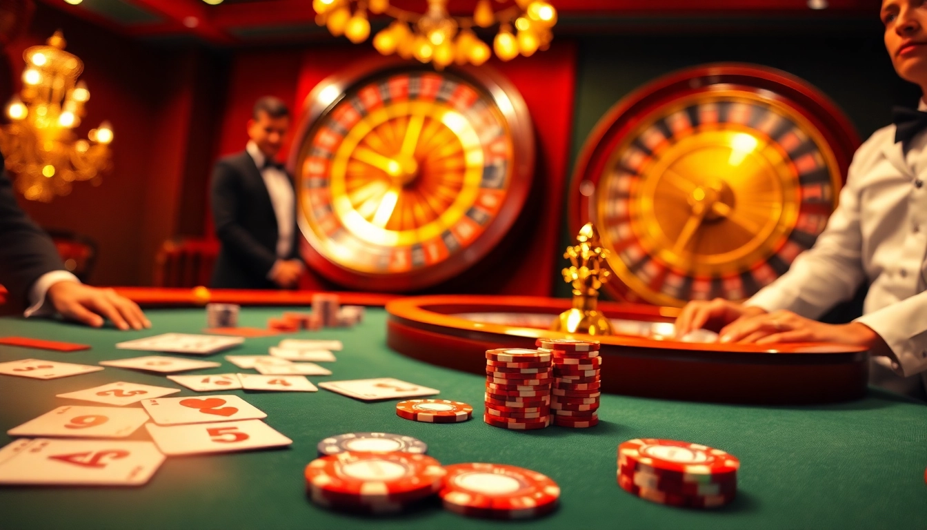 Engage with alo789 at a luxurious casino table showcasing roulette and poker chips.