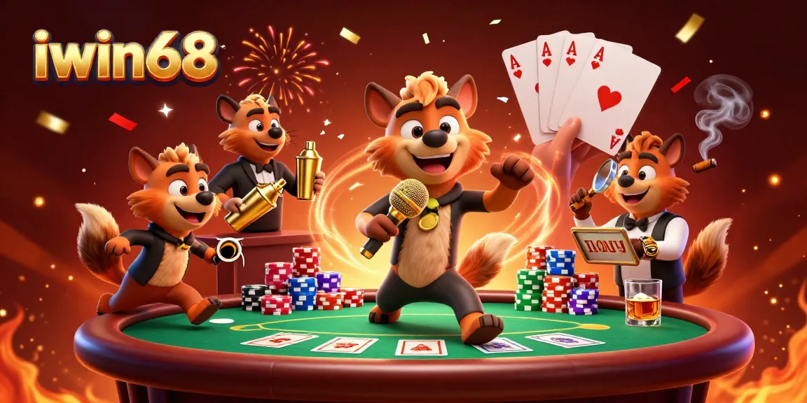 Engage in thrilling laughter and excitement at iwin68's vibrant casino scene featuring hyenas.