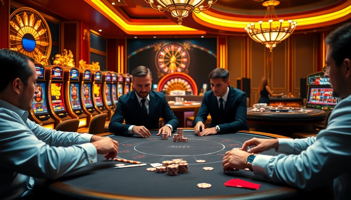Experience high-stakes action at Fb88's luxurious poker tables with vibrant chips and cards.