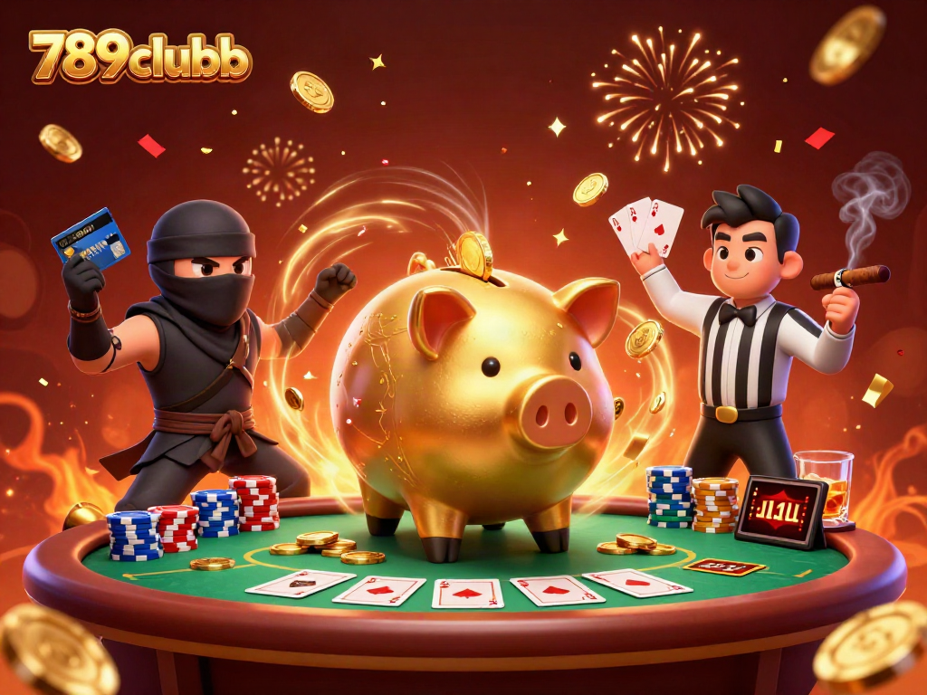 Experience the thrilling clash at 789clubb with a sumo wrestler and ninja fighting for poker glory.