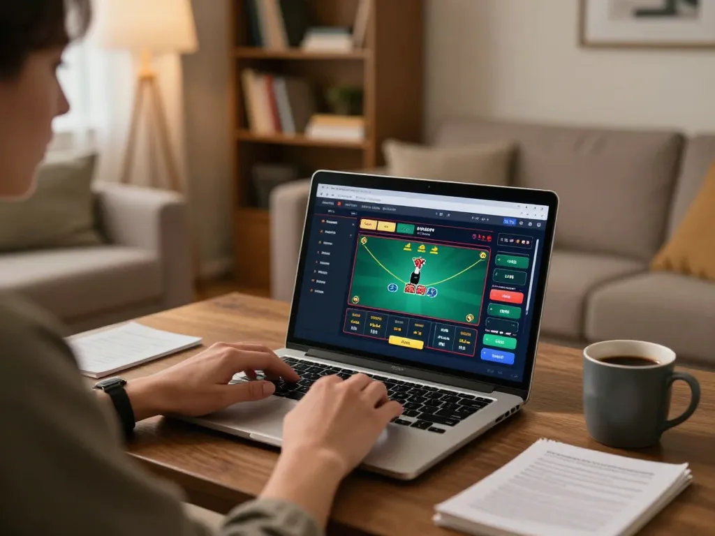 Engaging in online gameplay at fly88 with cozy home setup showcasing betting interface