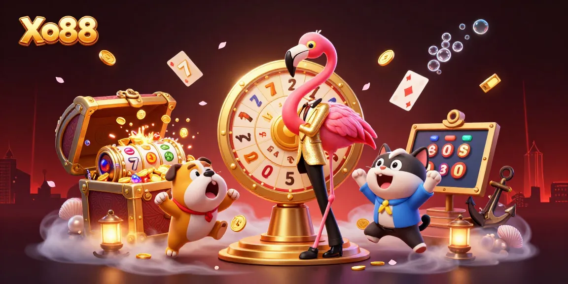 Xo88 slots and winning prizes in a vibrant, dynamic casino-themed scene.
