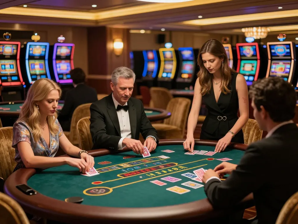 dv88 players enjoying strategic baccarat gameplay amid opulent casino lighting