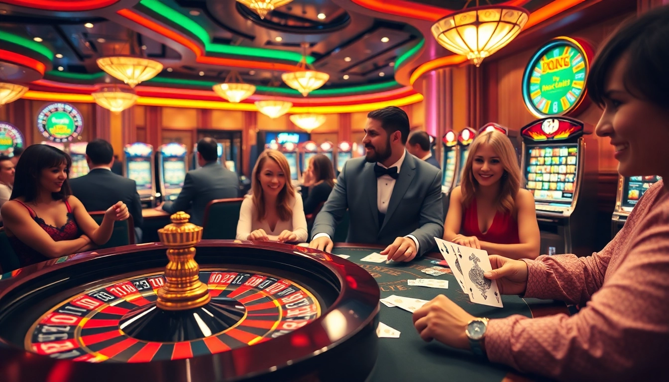 Players strategizing at a vibrant F168 casino table, enjoying games with luxurious ambiance.