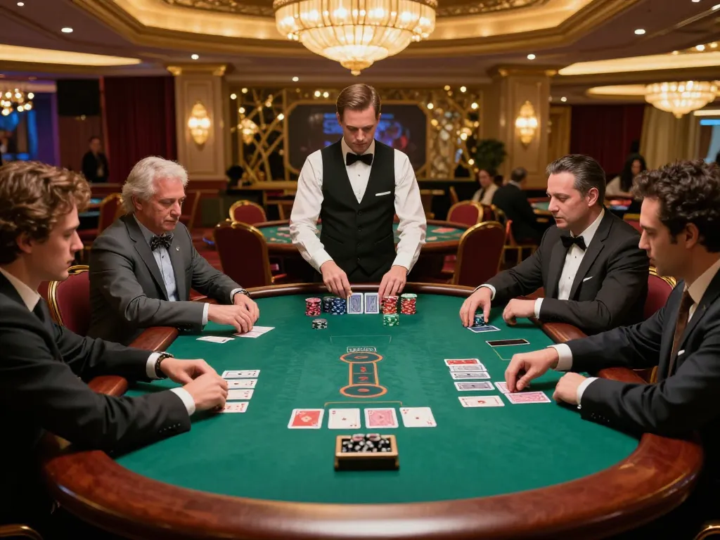 Engaged players at sc88 blackjack table making strategic bets in a vibrant casino.