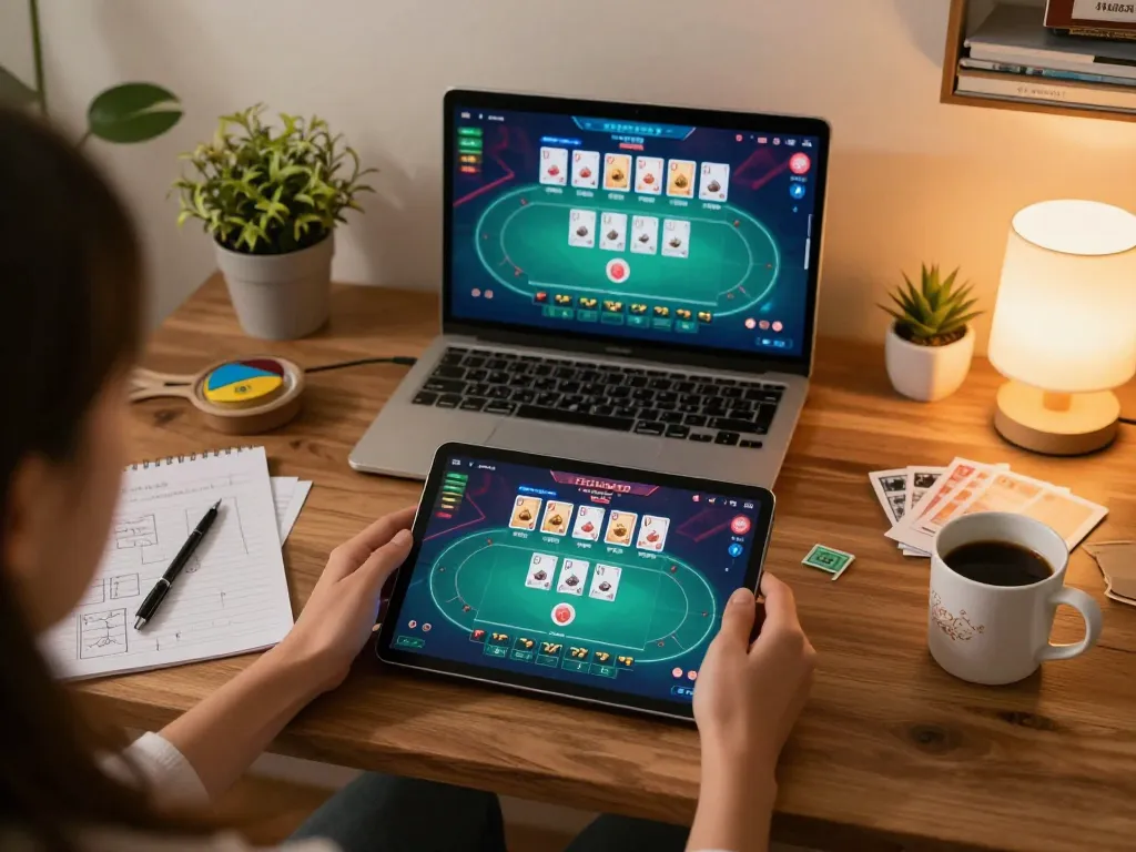 Nohu90 player engaging in online poker strategy from a cozy home setup
