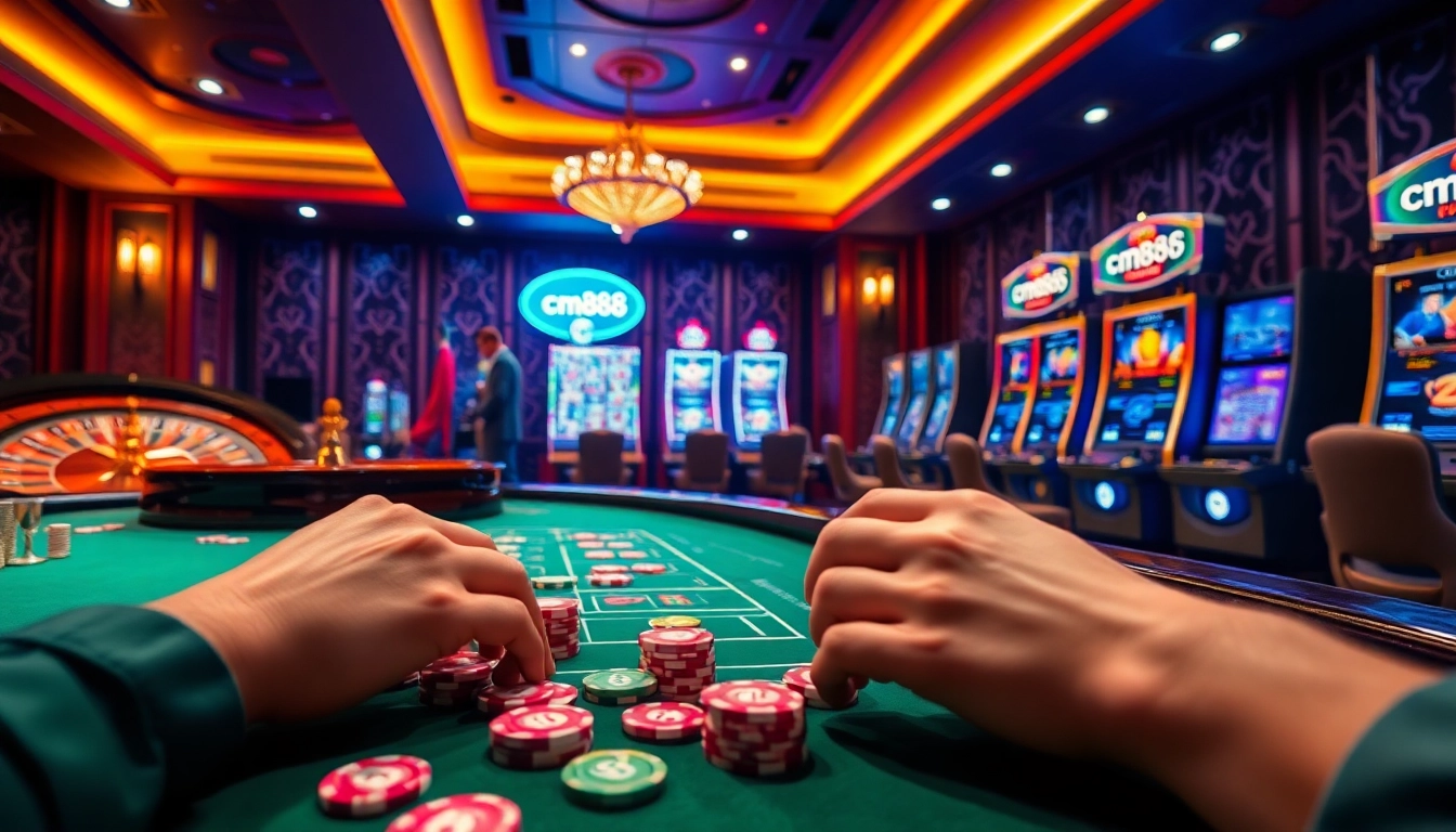 Experience the thrill of cm888 gaming with vibrant casino tables and immersive slot machines.