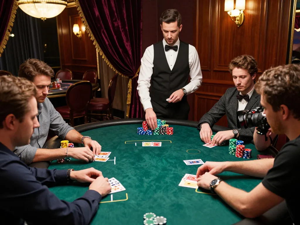 Players at a poker table strategizing for a winning hand in an LLwin casino