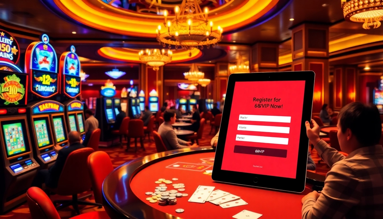 Register for Đăng Ký Nhà Cái 68VIP with excitement in a luxurious casino setting.
