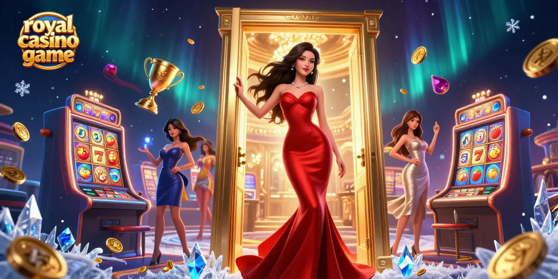Experience the excitement of royal casino game with vibrant slot reels and golden trophy elements.