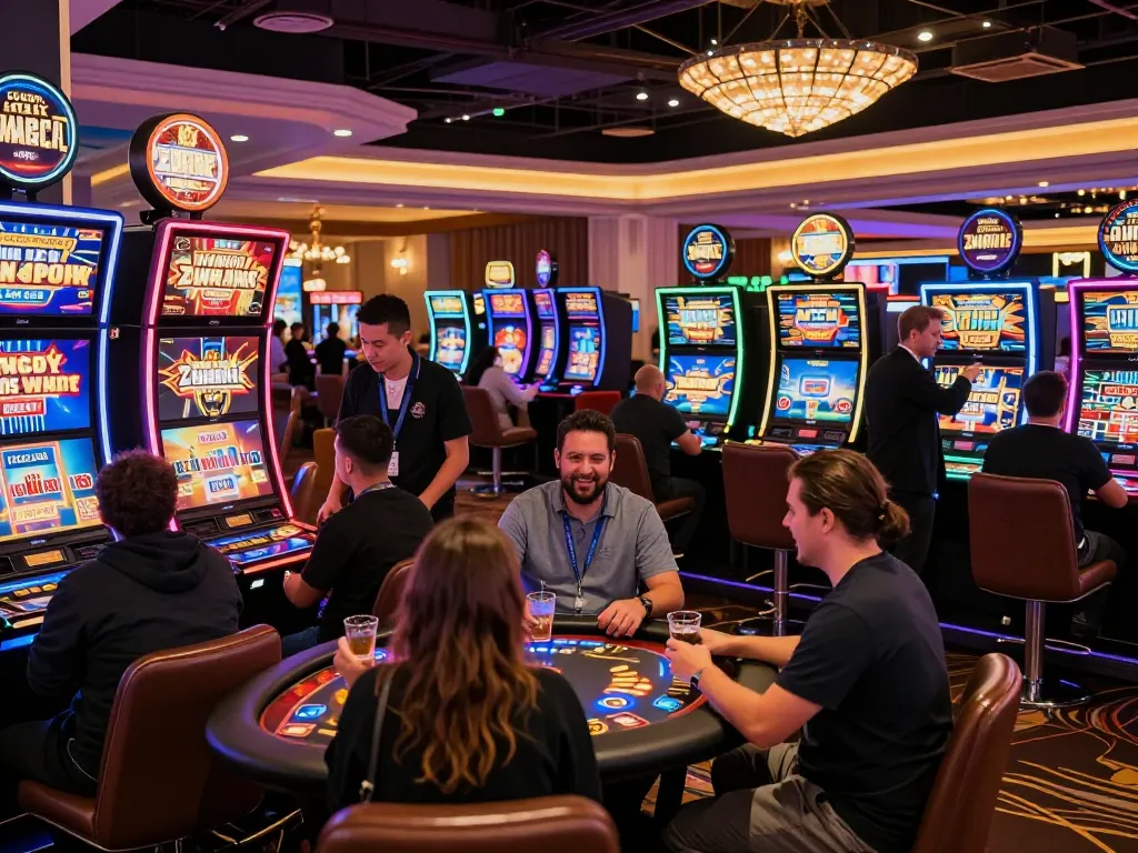 Exciting Zumospin Casino gaming atmosphere with players enjoying slots and tables