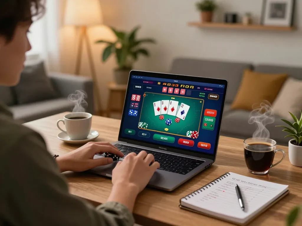 Player engaged in online casino poker at home, exploring strategies and enjoying the CO88 gaming experience.
