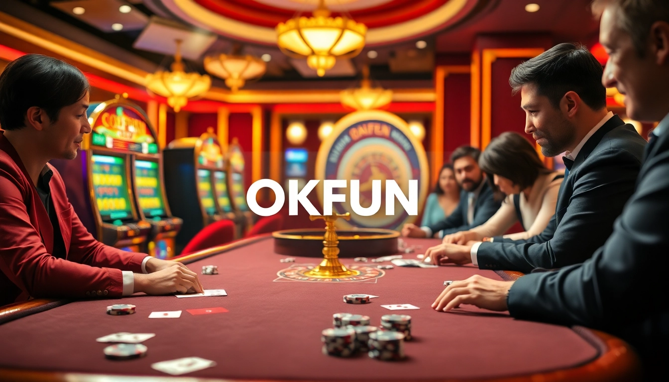 Experience thrilling poker action and vibrant casino atmosphere at OKFUN with luxurious decor and engaging games.