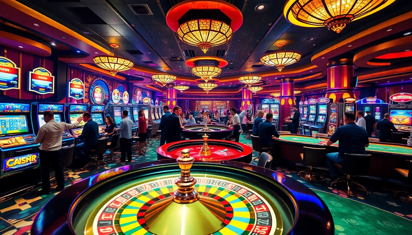 Engage with hb88 at a luxurious casino, featuring lively poker tables, slot machines, and a spinning roulette wheel.