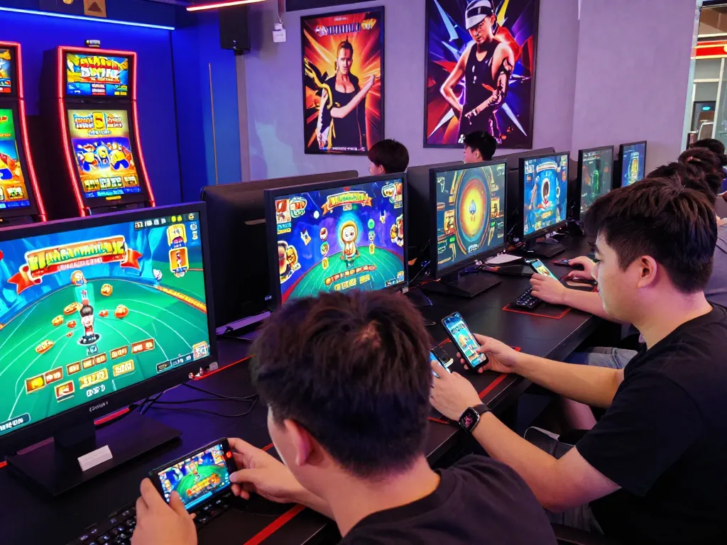 Exciting gaming enthusiasts enjoying their experience while tải rikvip game on smartphones and tablets in a vibrant setting.