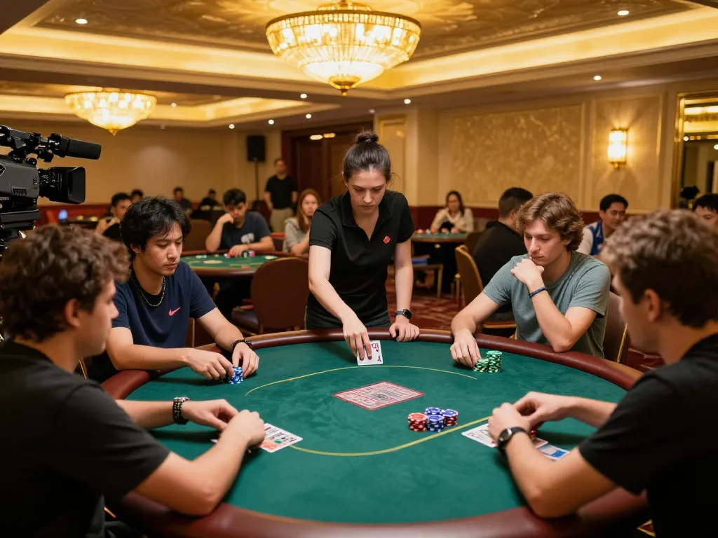 Players strategizing during a high-stakes poker game at Hi88 casino, showcasing intense focus and environment