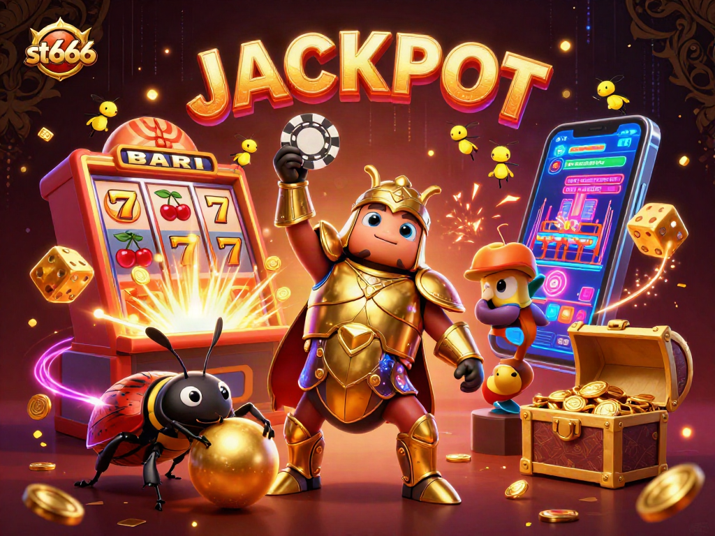 Experience thrilling wins at st666 with a vibrant scene showcasing poker chips and a jackpot explosion.