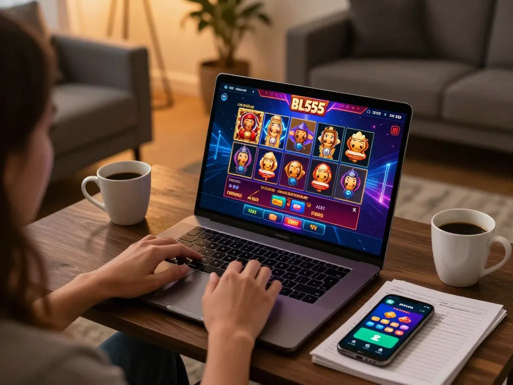Engaged user playing online casino games at home on BL555, showcasing strategic gameplay elements.