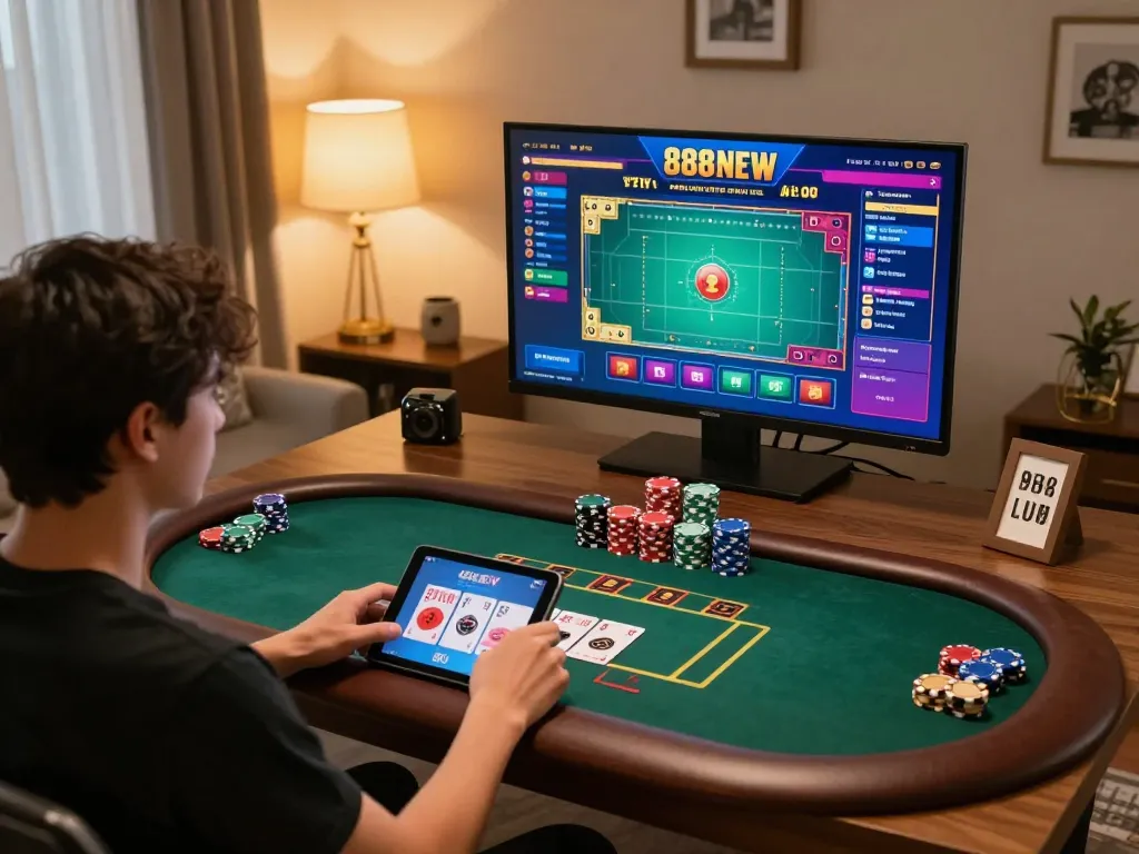 Experience engaging gaming on 888NEW with live dealer action in a cozy home setting.