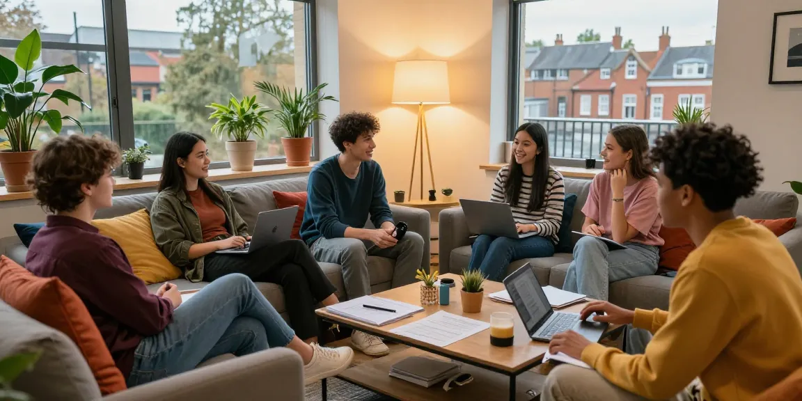 Comfortable student accommodation Northampton with group of students studying together