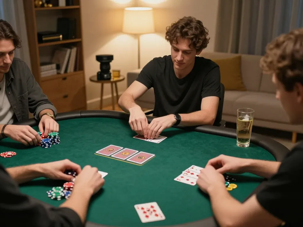 Player at home engaging with poker chips in cloud-africa online game setup, showcasing strategy and enjoyment.