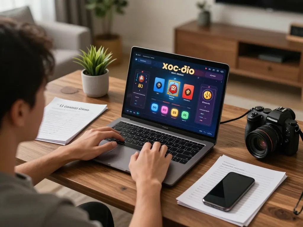 Xóc đĩa online setup with player actively engaging in a strategic gaming session on a laptop.