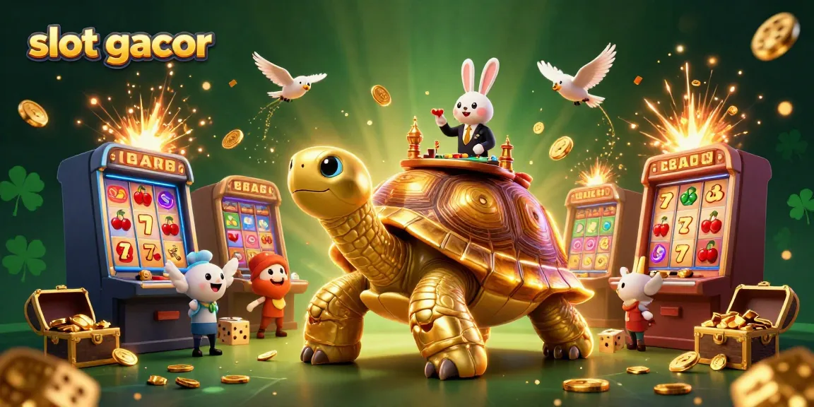 Menangkan slot gacor dengan ilustrasi 3D kera dealer dan kura-kura kasino.