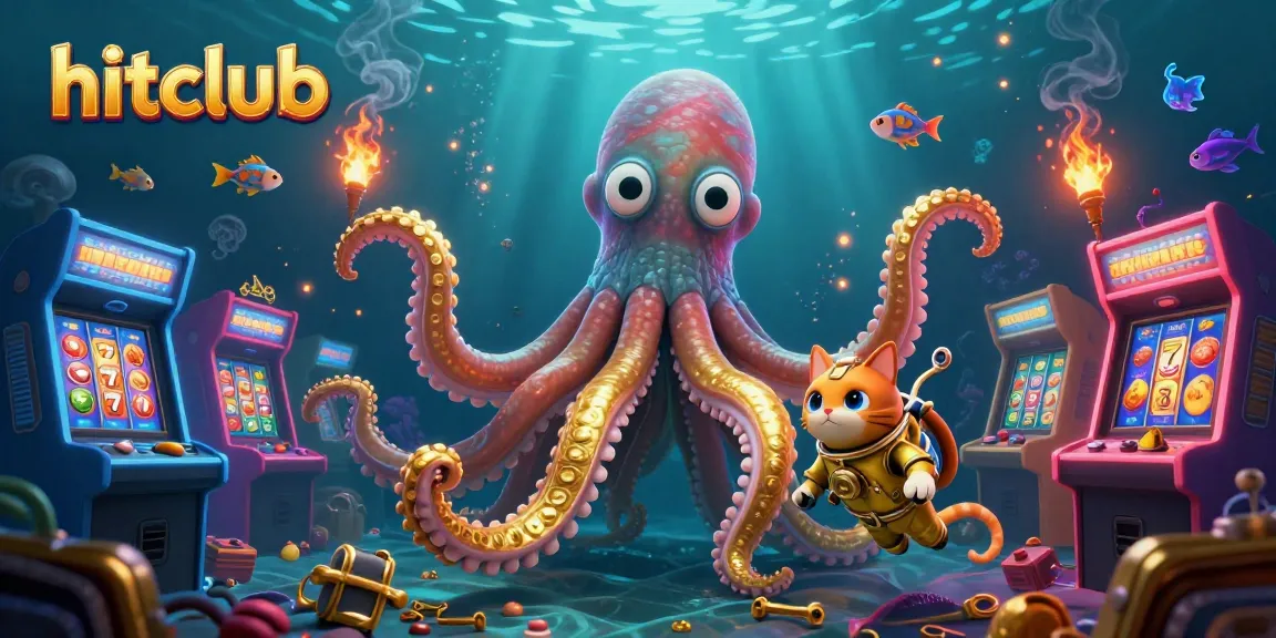 Witness the hitclub gaming adventure as a kraken and diving cat dive into a treasure-filled world.