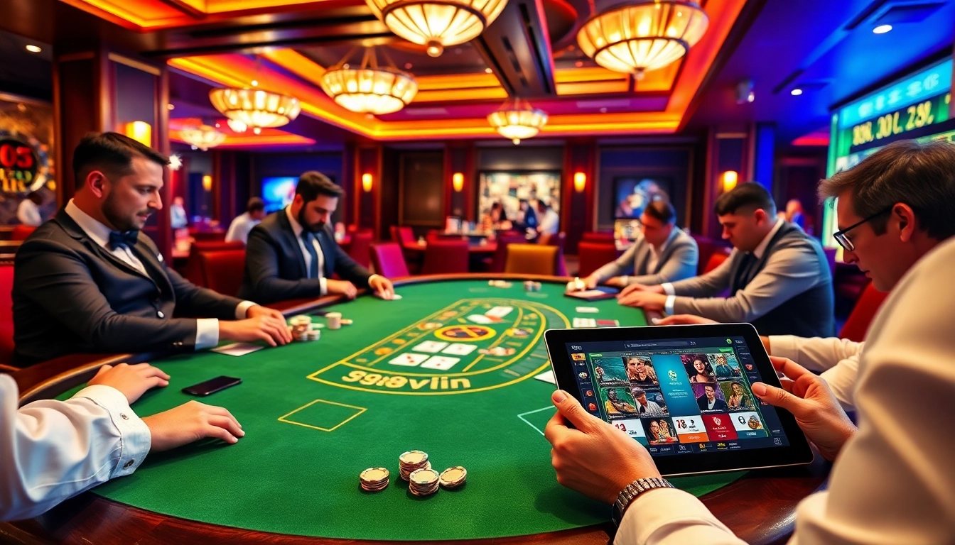 Experience the excitement of game 98win at a luxurious blackjack table with players and dealers.