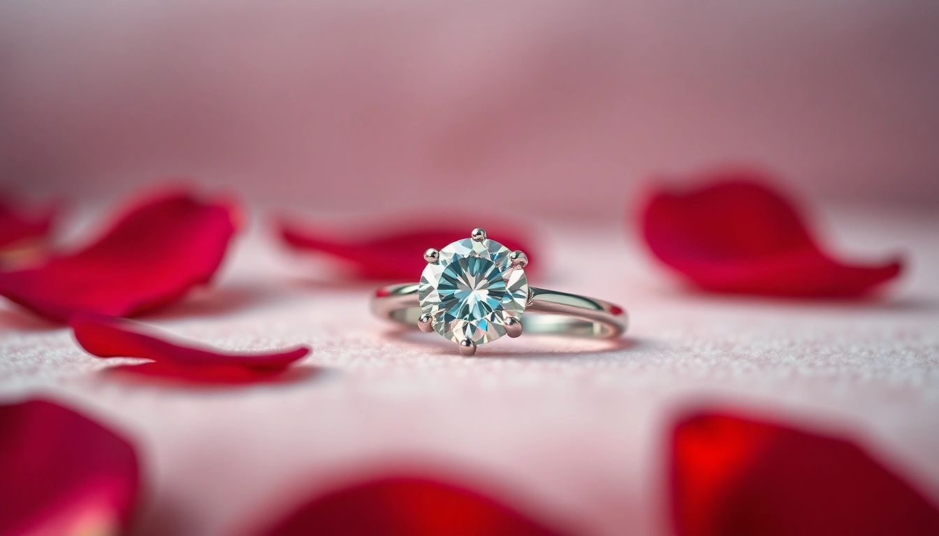 Showcase Valentine’s Day engagement rings UK centered in a romantic setting with a classic diamond.